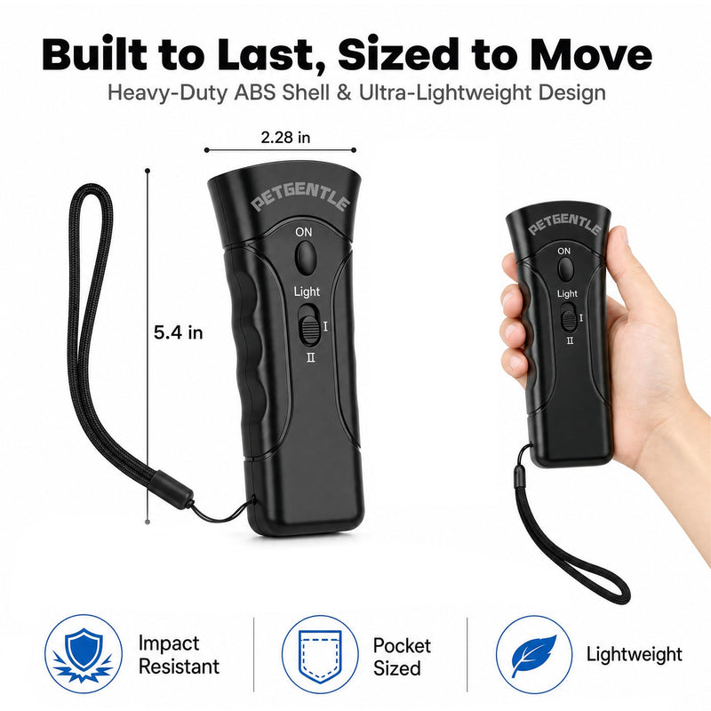Ultrasonic Pet Trainer - 2-in-1 Handheld Dog Repeller & Behavior Assistant with 2 Adjustable Intensity Levels & LED Flashlight, Safe and Effective for Indoor & Outdoor Use