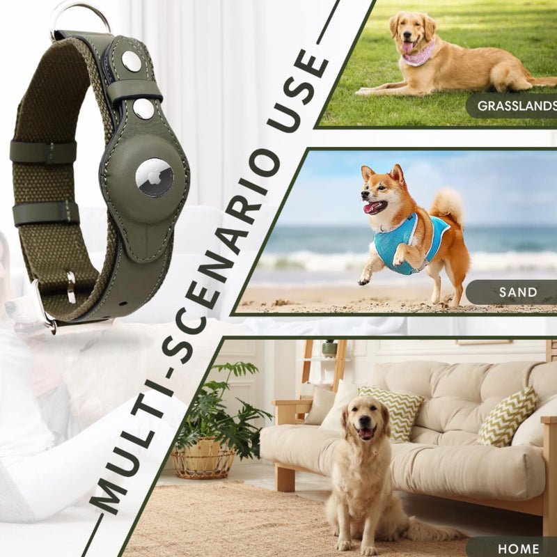 AirTag Dog Collar Soft Leather Webbing Dog Collar for AirTag Provides Double Protection for Small Medium and Large Dogs(Brown,S) Brown S