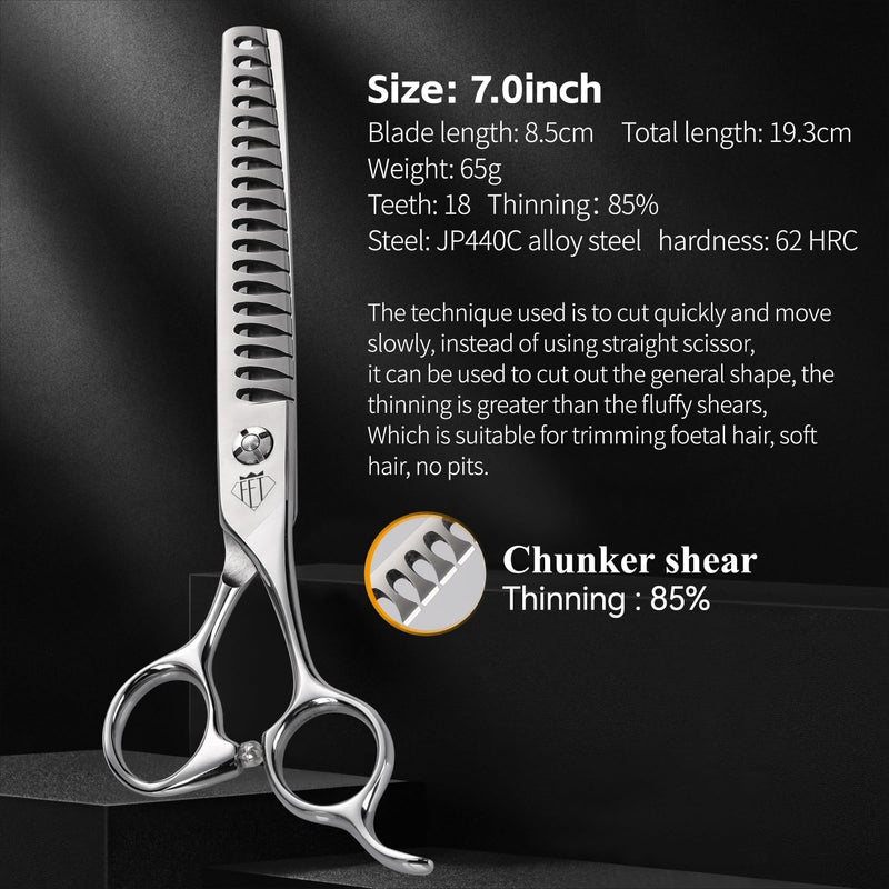 Dog Grooming Scissors: Professional Grooming Scissors for Pet High Precision CNC-Cut Blades, Silver (Chunker, 7") Chunker 7"