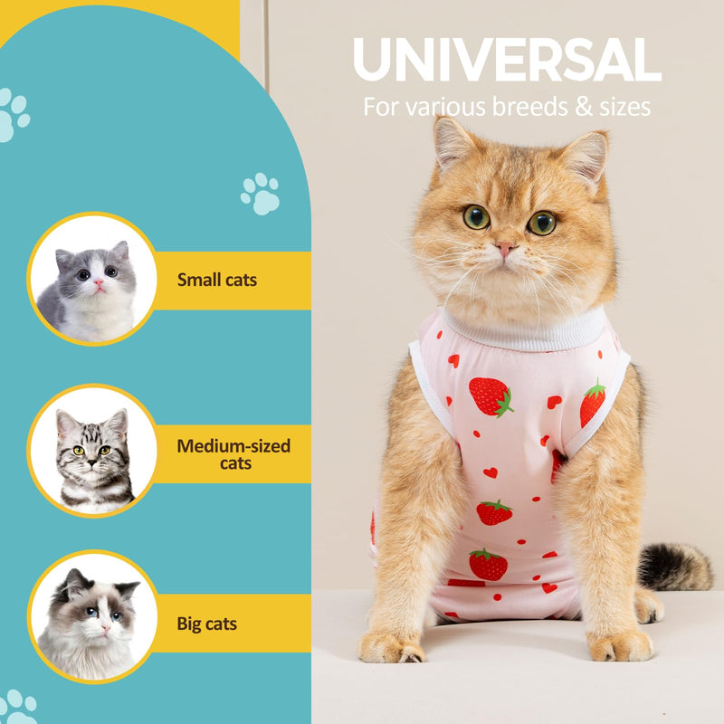 Avont 2 Pack Cat Recovery Suit - Kitten Onesie for Cats After Surgery, Surgical Spay Recovery Suit Female for Abdominal Wounds or Skin Diseases Protection -Cherry/Strawberry(S) Cherry/ Strawberry Small