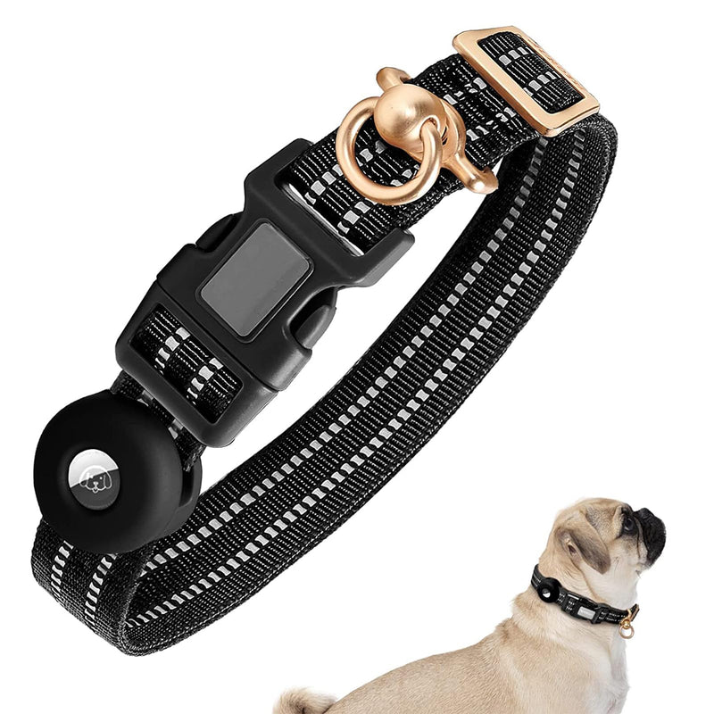Airtag Dog Collar with D-Ring, JeaTone Reflective Nylon Adjustable Heavy Duty Pet Collar, Tangle Free,Safety Locking Buckle(Black,15.7"-27.1") - PawsPlanet Australia