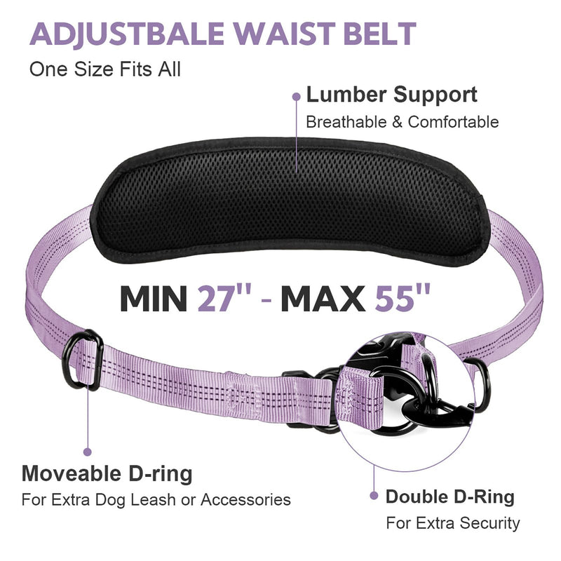 Hands Free Dog Leash, Adjustable Waist Belt with Double Padded Handles,Retractable Bungee, Waist Leash for Dog Walking,Running, No Pull,Purple Purple Large 1 Leashes