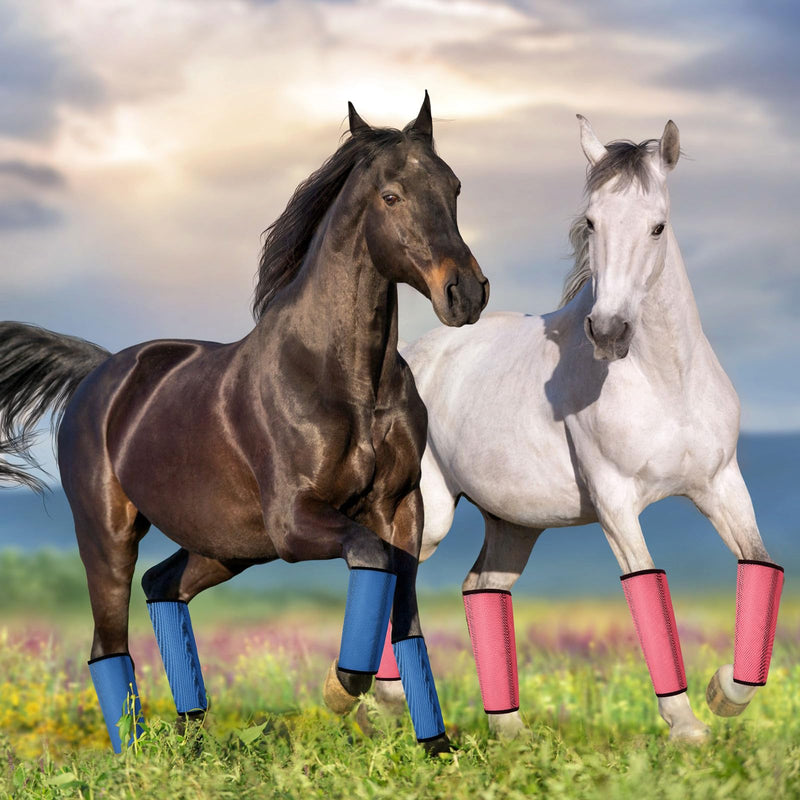 Jexine Set of 8 Mesh Fly Boots for Horse Loose Fitting Non Slip Breathable Horse Fly Leggings Protective Reduces Stress Leg Fatigue Wraps for Preventing Flies Mosquitoes Bite Pink, Dark Blue