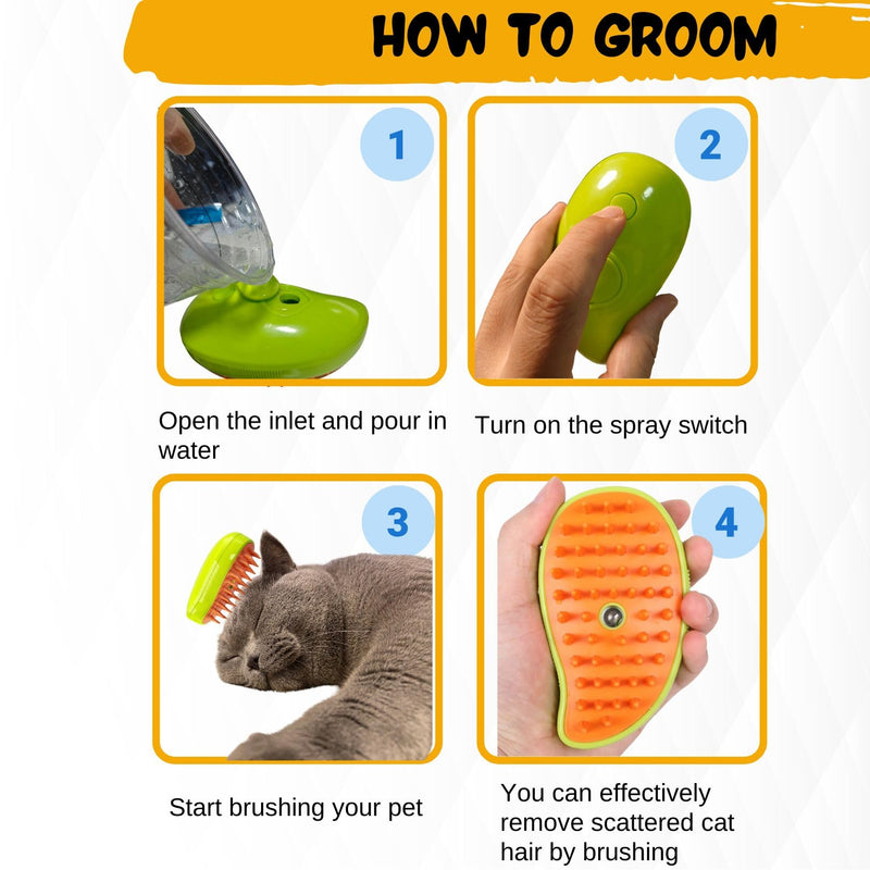 Cat Steam Brush,Steam cat brush,pet steam brush,Cat Brush, 3 In1 Cat Steamy Brush,Cat Grooming Brush,Cat hair steam brush,Steam brush for cats GREEN - PawsPlanet Australia
