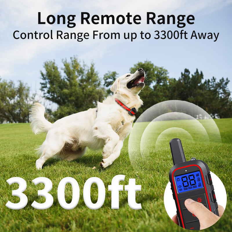 Dog Training Collar with Rechargeable Remote Control 3 Training Modes IPX7 Waterproof Electric Collar Range 3300Ft Bark Collar for Small Medium Large Dogs - PawsPlanet Australia