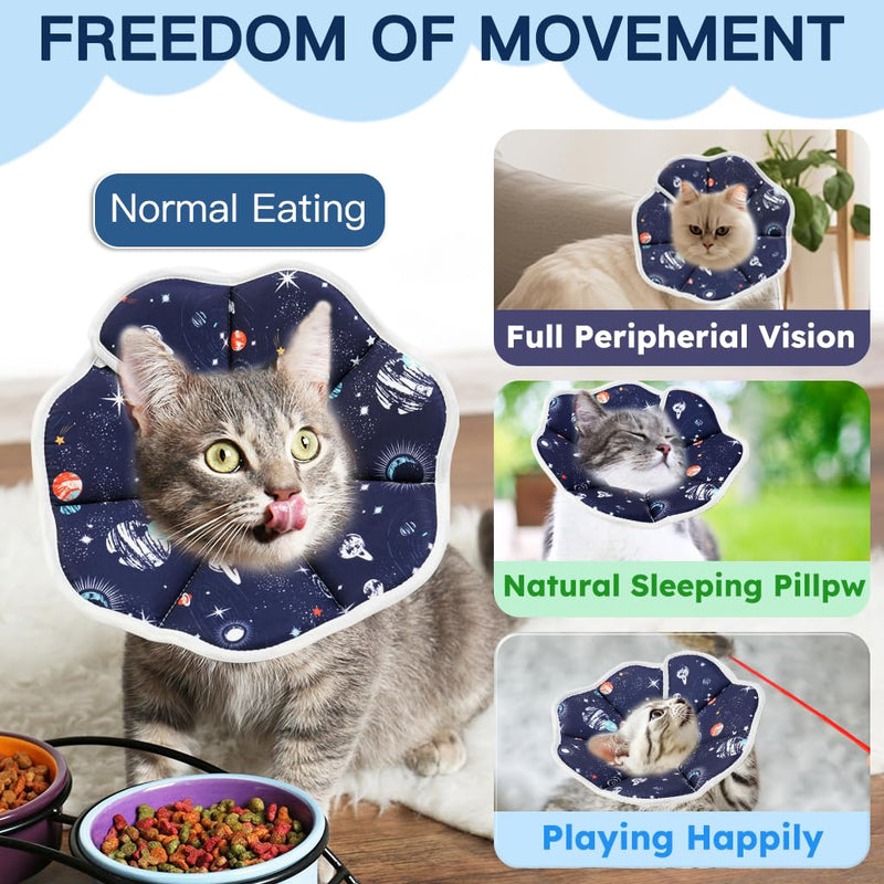 Cat Cone Collar Soft, Waterproof Cat Recovery Collar After Surgery, Adjustable Pet Donut Collar, Safety Elizabethan Collar to Prevent Licking Wounds for Kittens, Pet Cone Alternative Dark Blue Medium