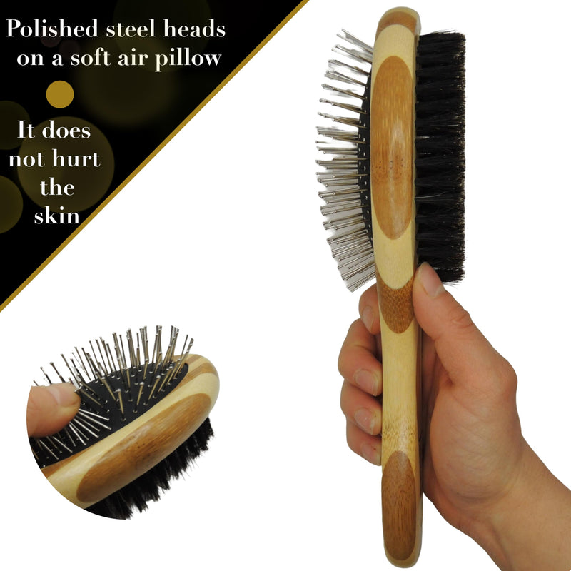 Grooming Pet Brush - Double Sided Eco Friendly Boar Bristles and Pins - For Grooming or Removing Hair for Dogs, Cats and Other Pets - PawsPlanet Australia