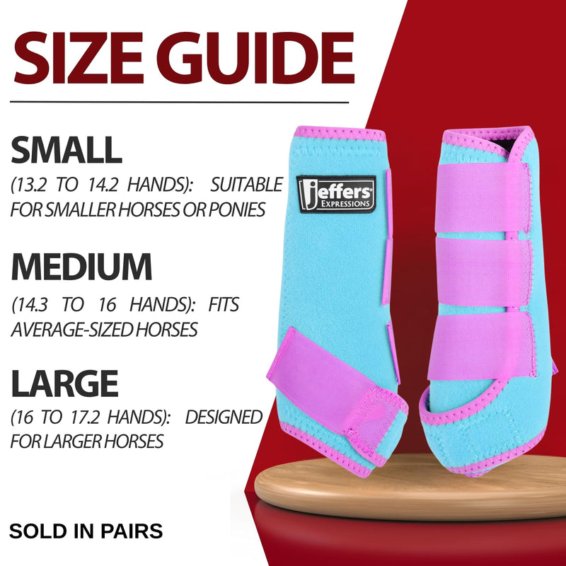 Jeffers Equine Neon Horse Boots – 1 Pair – Turquoise & Purple – Medium Size – Breathable Neoprene, Secure Straps Closures – Durable Protection for Front & Hind Legs, Trail & Riding Use Turquoise/Purple - PawsPlanet Australia