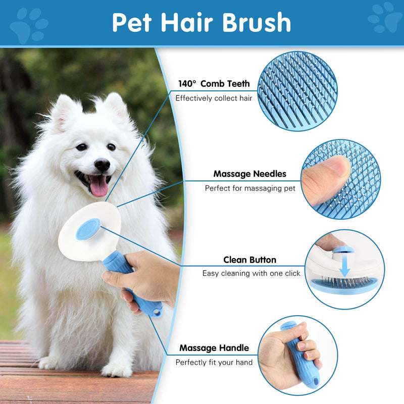 Dog Brush Dog Grooming Kit 7PCS Dog Brush for Shedding-Dog Brushes for Grooming, Dematting Comb for Dogs, Cat Nail Clipper with Nail File, Flea Comb, Pet Comb, Pet Bath Brush-Blue Blue 7Pcs+Bag - PawsPlanet Australia