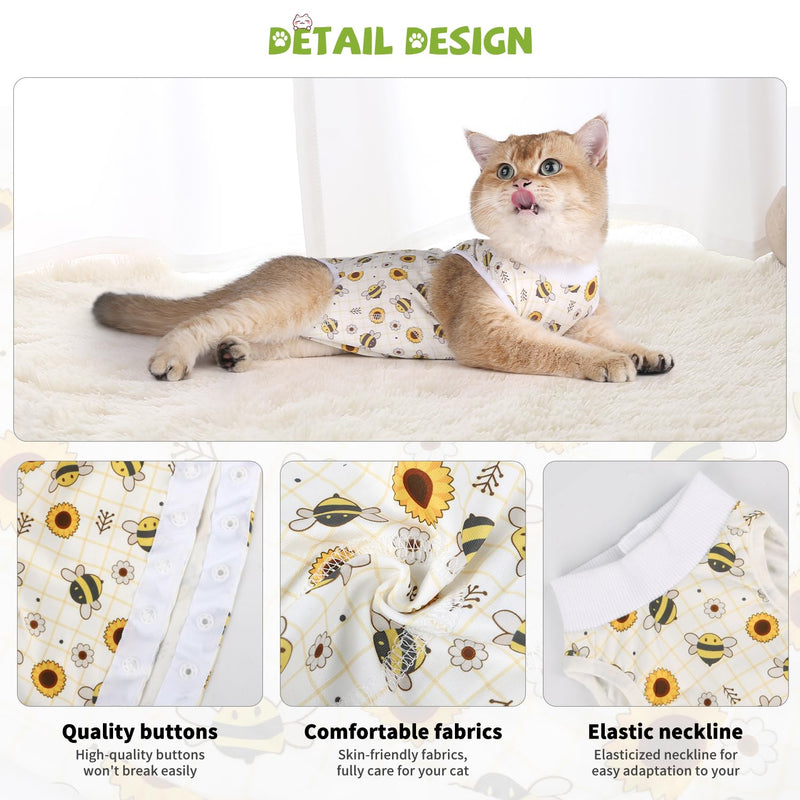 2 Packs Cat Surgery Recovery Suit Surgical Clothes Abdominal Wounds Anti-Licking Cat Bodysuit Onesie Substitute E-Collar& Cone Small Yellow Bee + Pink Leopard - PawsPlanet Australia