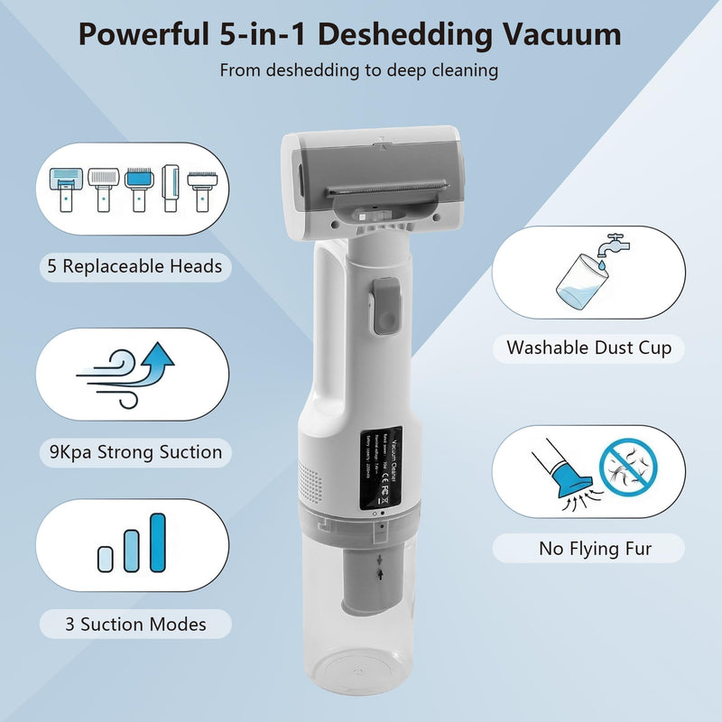 Deshedding Brush with Vacuum Suction, 5-in-1 Pet Hair Removal Tool for Dogs Cats, Cordless Undercoat Rake Removes Loose Hair, 9Kpa Pet Vacuum Cleaner for Furniture Carpet, Washable new box - PawsPlanet Australia
