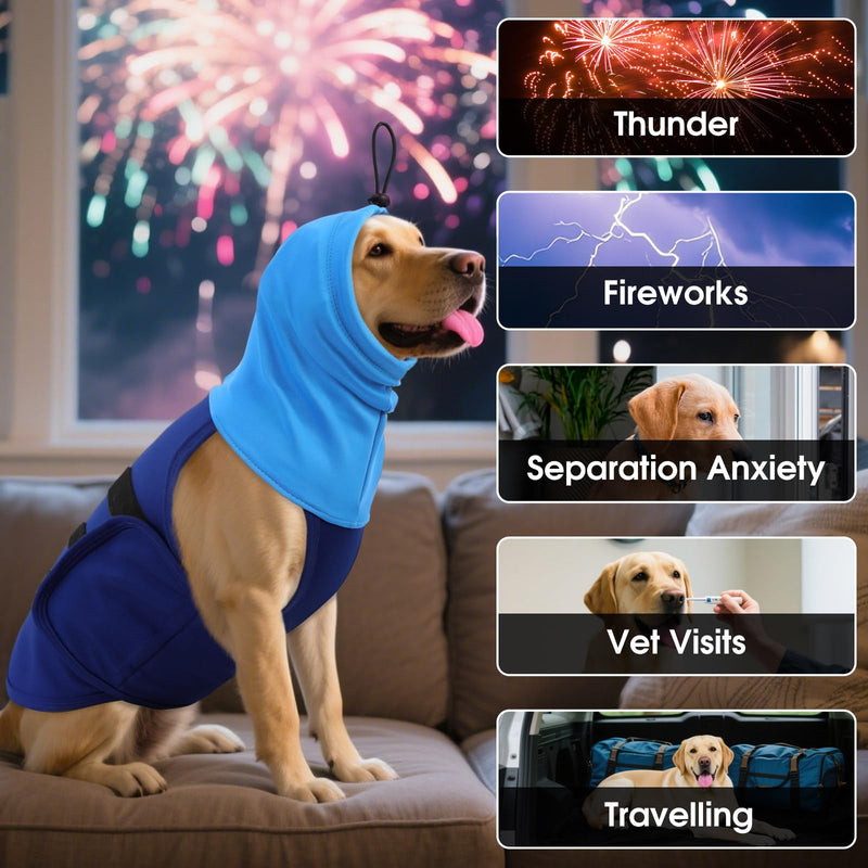 ASENKU Dog Coat with Soothing Hood and Ear Protection, Calming Vests for Dogs to Relieve Anxiety, Anti-Stress Vest, Dog Calming Jacket, Calming Shirt with Reflective Stripes S blue
