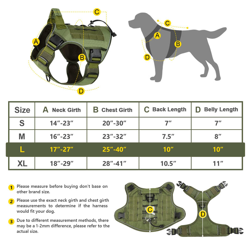 WINGOIN Tactical Dog Harness for Large Dogs, Heavy Duty No Pull Dog Harness with Handle, Adjustable Reflective Military K9 German Shepherd Big Size Dog Vest for Training, Walking, Hiking, Green (L) - PawsPlanet Australia