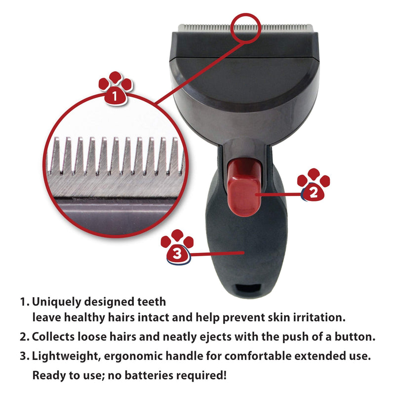 Penn-Plax ComfyGroom Deshedding Brush - for Dogs or Cats – Quick and Easy Grooming | Comfortable for Your pet and Easily Comb Out Excess pet Hair | Simple Push Button Disposable Makes Clean up a snap