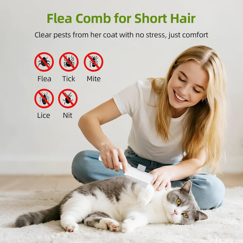 2 Pcs Self-Cleaning Flea Comb for Cats – Dual-Tooth and Gentle Cat Comb for Long and Short Hair – Ergonomic Zen Brush for Healthier Cats and Cleaner Homes (White) White - PawsPlanet Australia