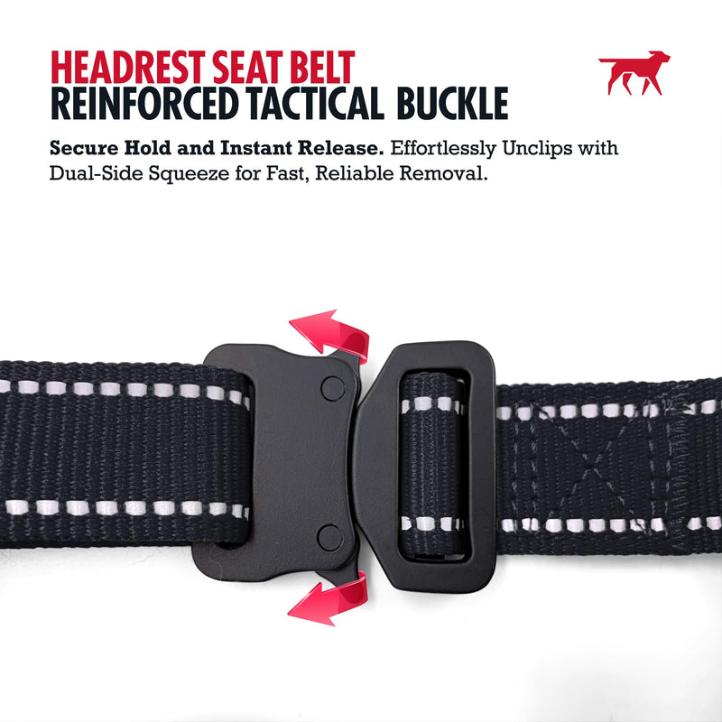 Tuff Pupper Dog Seat Belt for Car Headrest | Adjustable Length Dog Car Harness Restraint | Heavy-Duty Aviation Aluminum Carabiner & Tactical Buckle | Universal Fit for Small, Medium & Large Dogs Black Headrest Attachment - PawsPlanet Australia