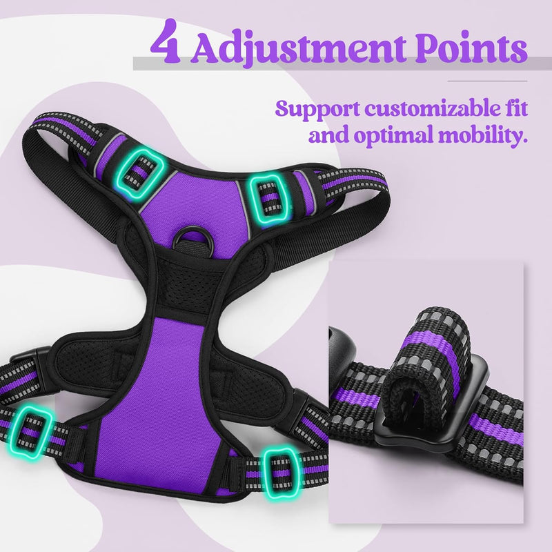 Small Dog Harness, Dog Harness Small Sized Dog, No Pull Pet Harness with 2 Leash Clips, Adjustable Soft Padded Dog Vest Harnesses, Reflective No-Choke Pet Oxford Vest Purple - PawsPlanet Australia