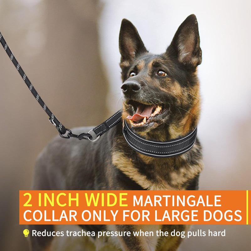 Mayerzon 2 Inch Wide Martingale Collar for Large Medium Dogs, Reflective Walking Training No Pull Collar for Pitbull German Shepherd Rottweiler Doberman, Adjustable Heavy Duty Thick Nylon with Buckle Black Large: 15.75''-19.75'' - PawsPlanet Australia