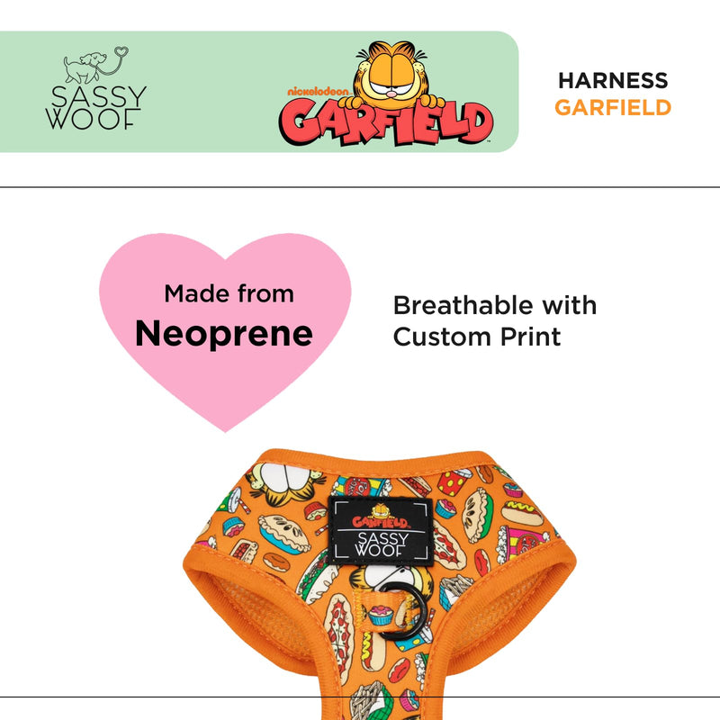 Sassy Woof Dog Adjustable Harness - Garfield™ - S, Breathable Mesh, No Pull Design with Two D-Rings, Patented Design, Perfect for Small Dogs and Puppies - Officially Licensed - PawsPlanet Australia