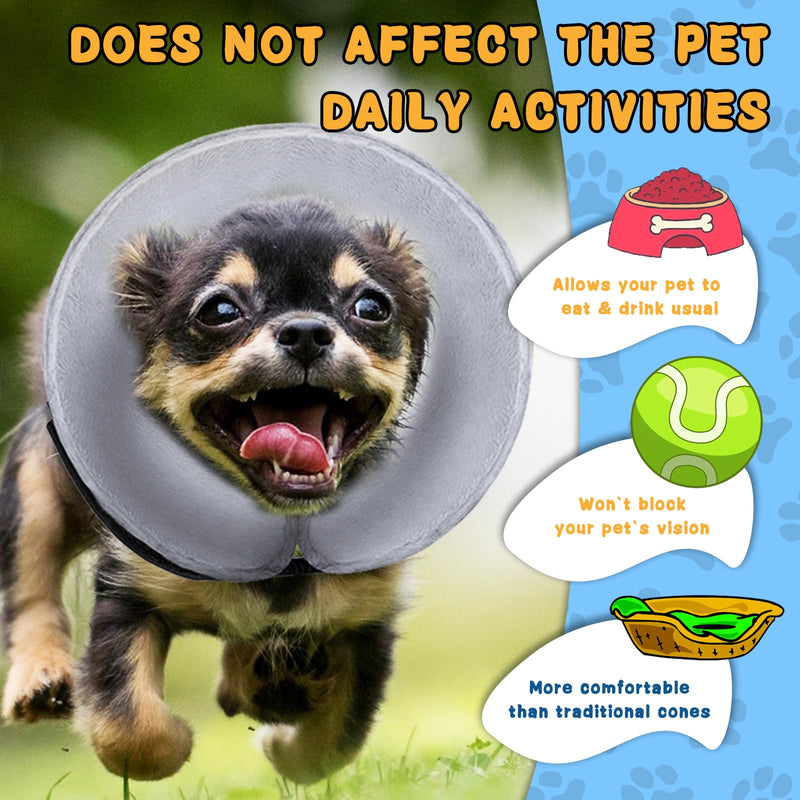 Inflatable Dog Cone Collar (M Size), Soft Blow-up Protective Recovery Dog Collar, Pet Donut Cone Collar, Comfy Elizabethan Collar After Surgery for Medium Dog to Prevent Biting Scratching, Grey [Neck: 8"-12"] Medium - PawsPlanet Australia