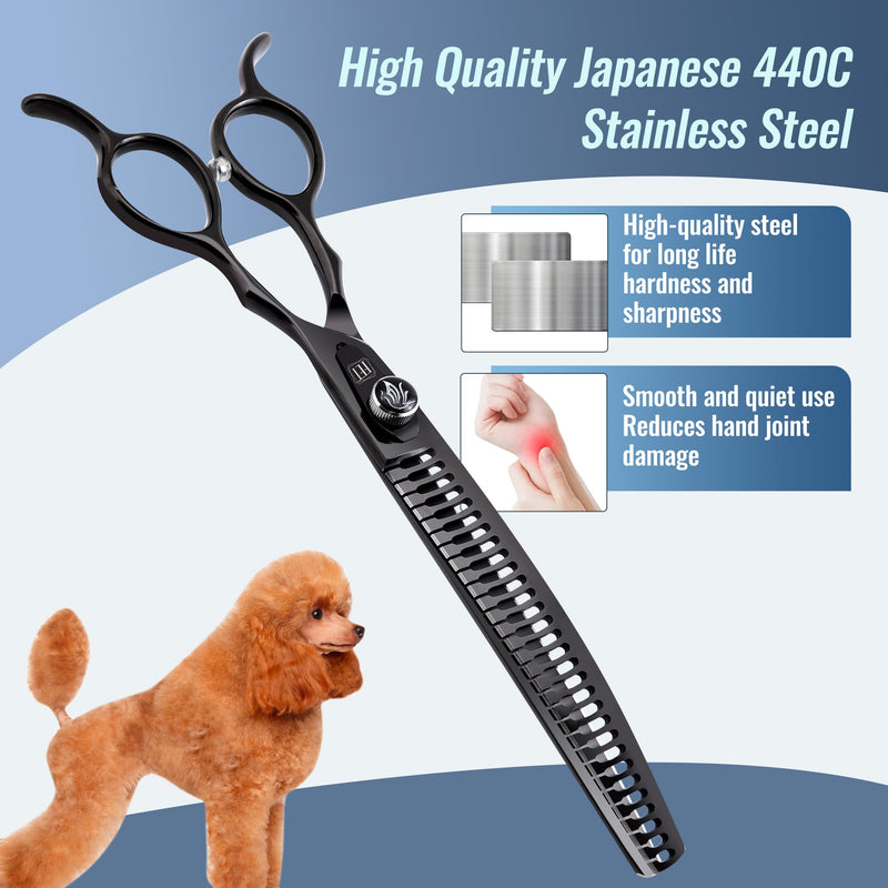 Dog Grooming Scissors: 7.5 inch Bright Black Professional Pet Curved Chunker Shears Made Of Japanese 440C Advanced Stainless Steel for Dogs Cats and Other Pets - PawsPlanet Australia
