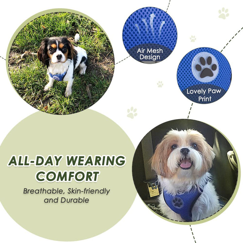 SlowTon Dog Seat Belt Harness for Car, Dog Car Harness Adjustable Mesh Breathable & Dog Seatbelt Safety Tether with Elastic Bungee for Small Medium Large Pets(Blue, Double Clip, L) L-Blue - PawsPlanet Australia