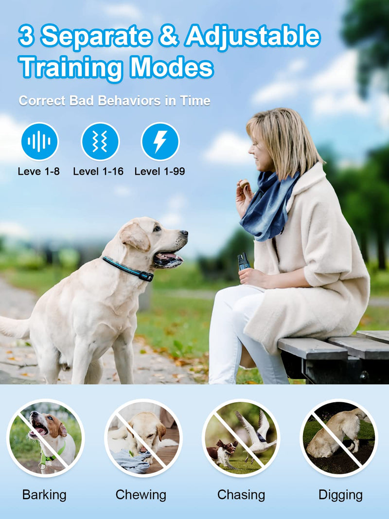 Bousnic Dog Shock Collar 2 Dogs (5-120Lbs) - 3300 ft Waterproof Training Collar for Dogs Large Medium Small with Rechargeable Remote, Beep (1-8) Vibration (1-16) and Humane Shock (1-99) Modes Blue