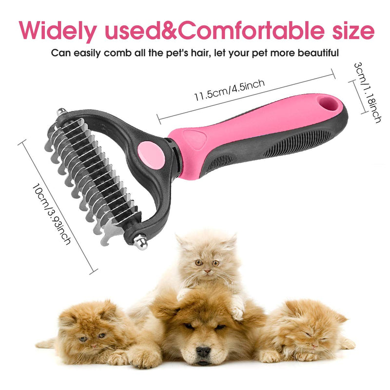 Pet Grooming Tool - 2 Sided Undercoat Rake for Cats and Dogs - Safe Dematting Comb for Easy Mats & Tangles Removing - No More Nasty Shedding and Flying Hair pink other - PawsPlanet Australia