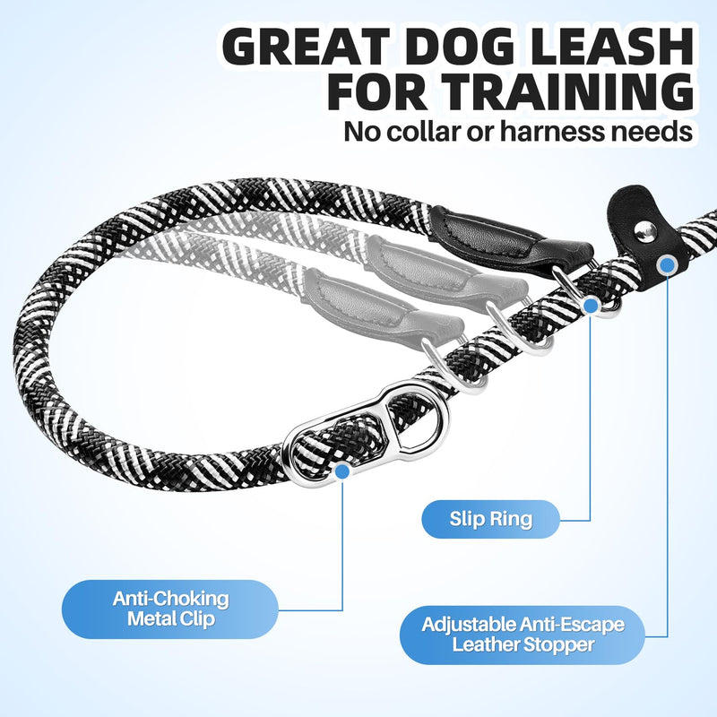 SlowTon Slip Lead for Dogs - Hands Free No Tangle Adjustable 5-7 FT 1/2” Rope, Heavy Duty Nylon Leash for Large Medium Dogs That Pull, No Pull Training Slip Leashes, 20-120lb, Black - PawsPlanet Australia