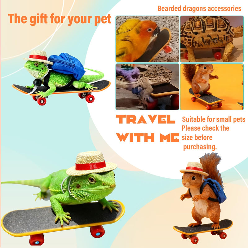 3 Pack Bearded Dragon Accessories Set, Mini Backpack Adjustable Hat and Skateboard Bearded Dragon Toy for Lizard Hamster Parrot Turtle Reptile Small Pets - PawsPlanet Australia