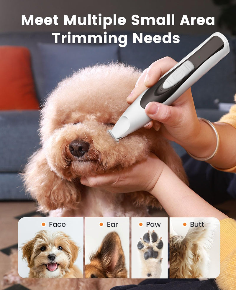 oneisall Dog Paw Trimmer with LED Light, Low Noise Dog Clippers Grooming Kit,20 mm Widen Blade, Cordless Pet Clippers Shaver for Dogs Cats Paws, Eyes, Ears, Face(White) Black & White - PawsPlanet Australia