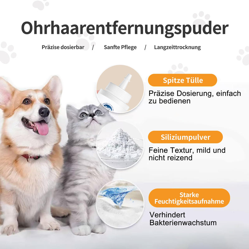 Pet Ear Hair Removal Powder - Fine Powder for Dogs & Cats, Moisture Absorbing & Dust Free, Gentle Ear Care Aid