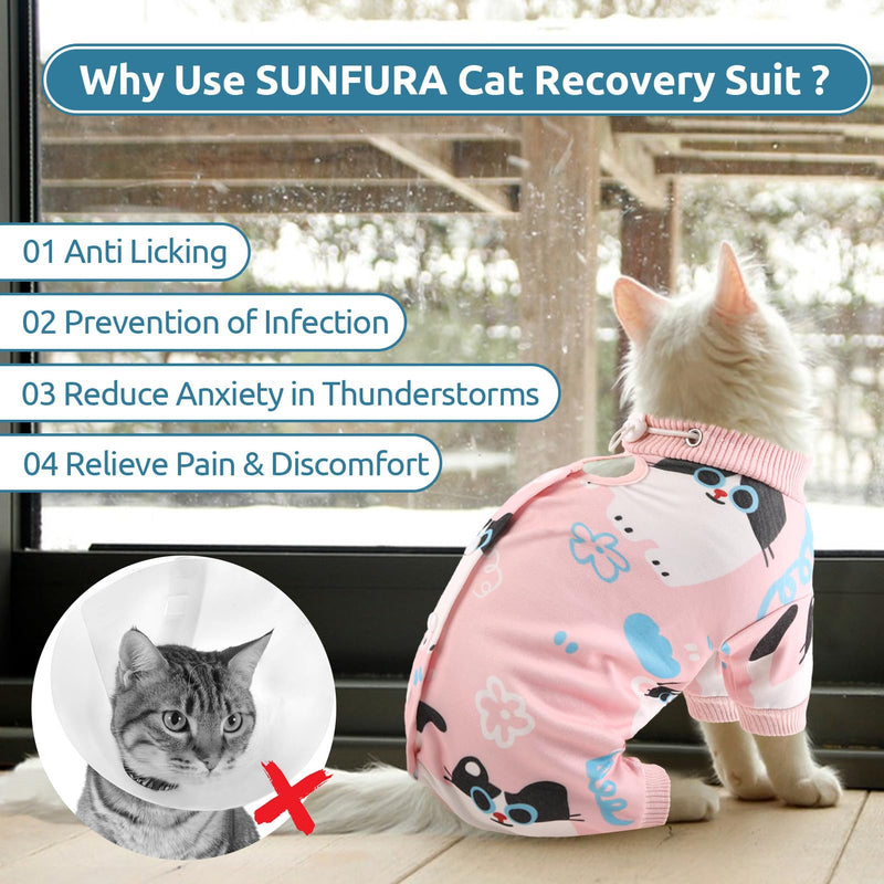 SUNFURA Cat Recovery Suit Full Body Suit, Cat Surgery Recovery Suit Female Kitten Onesie for Cats Anti-Licking, Pet Surgical Recovery Suit with Sleeves, Cat Spay Recovery Suit Male Neuter Pink M Medium