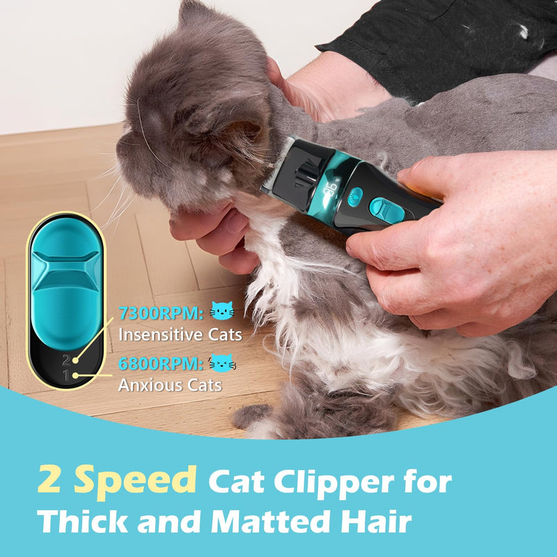 Cat Clippers for Grooming with 5-in-1 Blade, Cat Grooming Kit Cordless Rechargeable Hair Trimmer Detachable Stainless Steel Blade Pet Shaver for Small Kitty Paw Face Head Body - PawsPlanet Australia