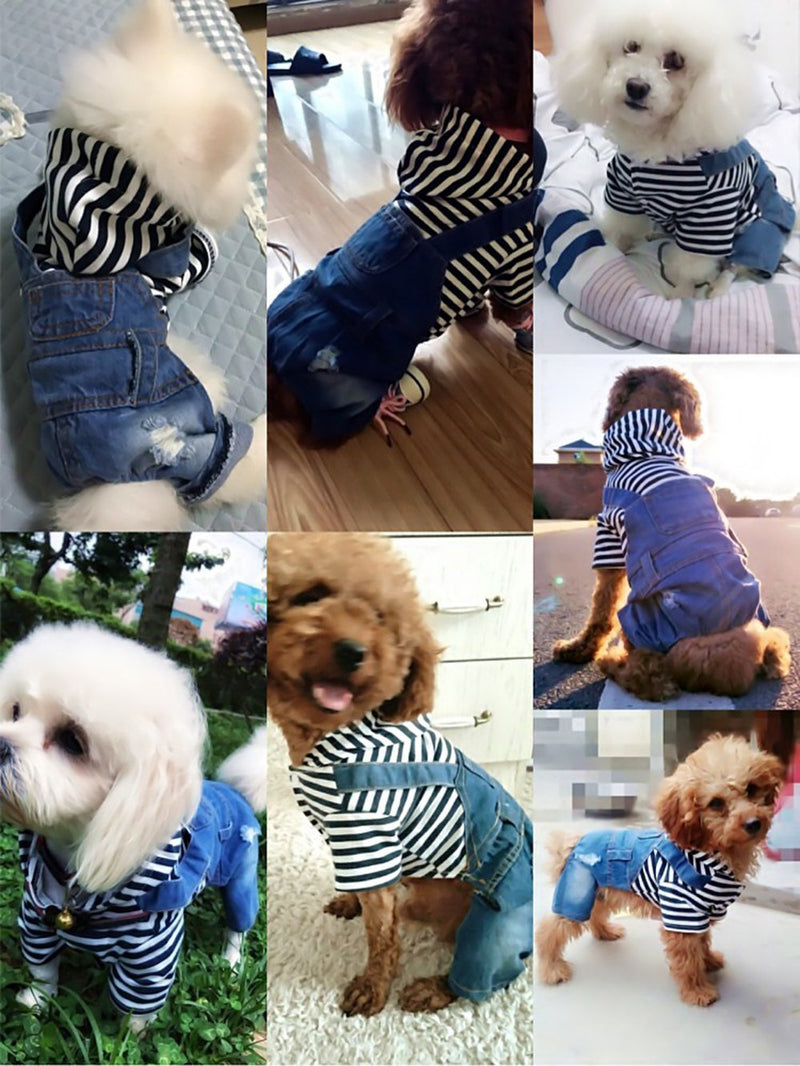 SILD Pet Denim Jumpsuit Dog Jeans Hoodies Cool Blue Coat Medium Small Dogs Classic Jacket Puppy Blue Vintage Washed Vests (S) S - PawsPlanet Australia