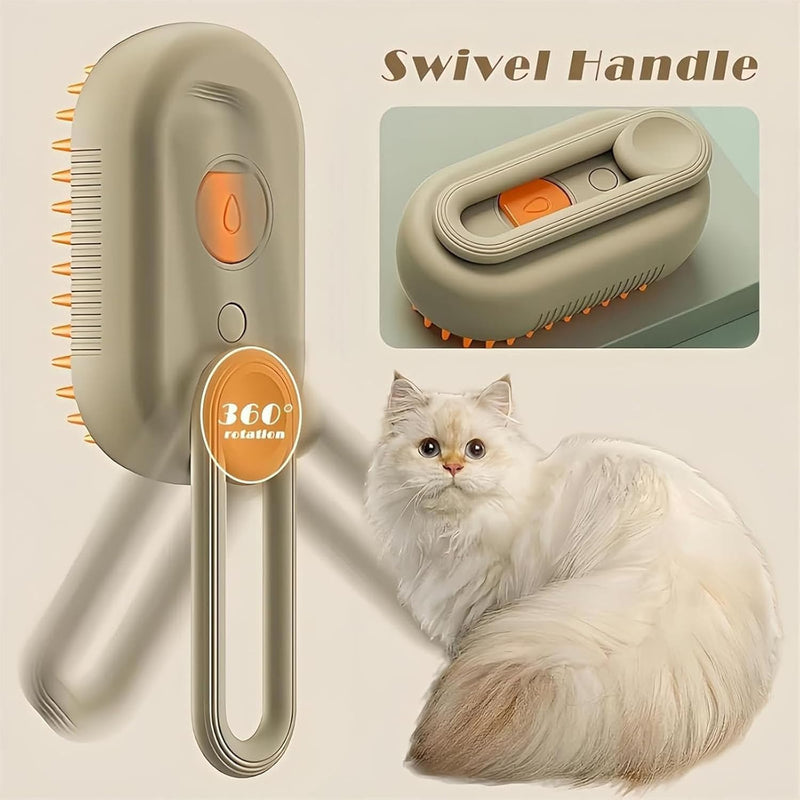 Cloud Care Cat Brush, 2024 Best Cat Steam Brush,Defur Comb for Cats,3-in-1 Self-Cleaning Cat Brush with 360° Rotating Arm, Detachable Silicone Bristle Head(Brown) Brown - PawsPlanet Australia