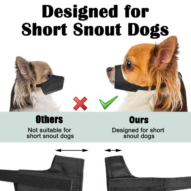 Mayerzon Short Snout Dog Muzzle, Soft Muzzle for Small Medium Large Dog, Muzzle for Chihuahua Shih Tzu American Bulldog for Grooming, Sturdy Oxford Dog Mouth Guard Anti Biting Chewing Black XS [Snout Cir: 5.5-6.5"]