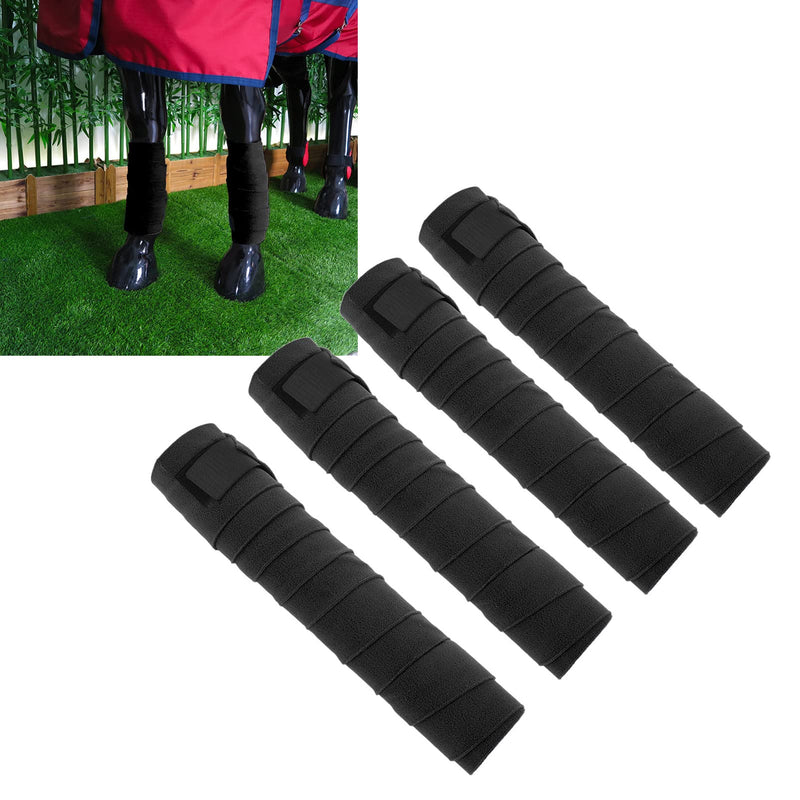 Horse Leg Wrap Self Adhesive Fleece Bandages 4pcs Multifunctional Support for Training Exercising (Black)