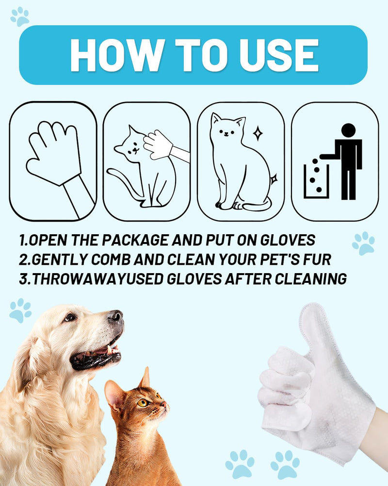 Pet Cleaning and Deodorizing Bathing Disposable Grooming Glove Wipes for Dogs and Cats, Extra Thick Nourish Fur No-Rinse Grooming Wipes for Daily Care and Travel, Hypoallergenic, Unscented, 6PCS/Pack - PawsPlanet Australia