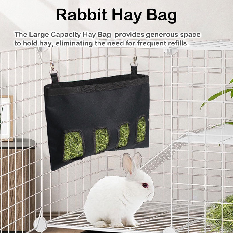Rabbit Hay Feeder - Large Capacity Oxford Cloth Hanging Hay Bag - 4 Holes - 1 Pcs (Black) Black-4 Holes-1Pcs - PawsPlanet Australia