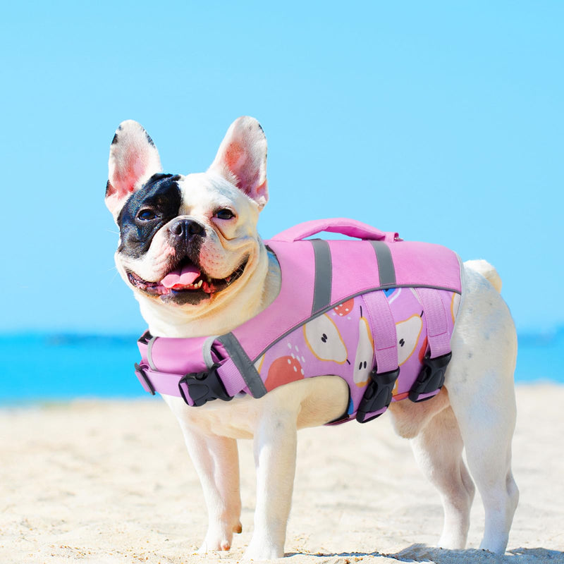 Kuoser Dog Life Jacket with Reflective Stripes, Adjustable High Visibility Dog Life Vest for Swimming Boating L (Chest Girth:22.8-29.5'') Pear - PawsPlanet Australia