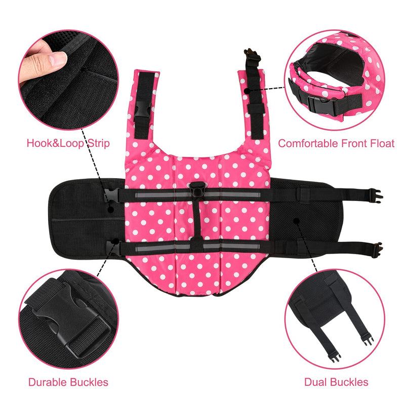 HAOCOO Dog Life Jacket Vest Saver Safety Swimsuit Preserver with Reflective Stripes/Adjustable Belt Dogs?Pink Polka Dot,XS X-Small Pink Polka Dot