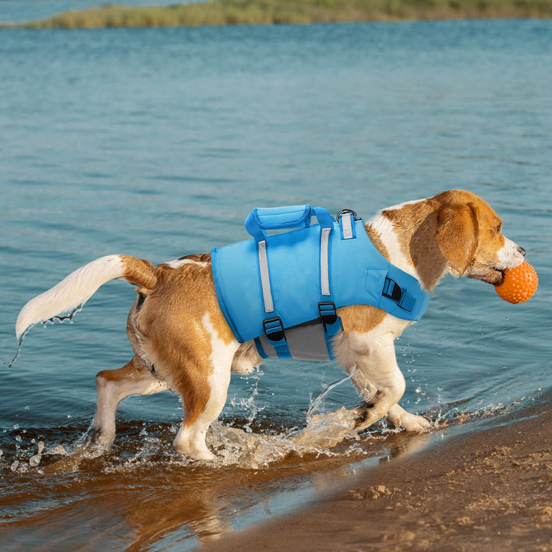 ASENKU Dog Life Jacket, Dog Life Vest for Swimming Adjustable Dog Lifesaver with High Flotation Puppy Life Jacket with Back Zip Dog Swimsuit for Small Medium and Large Dogs XL Blue