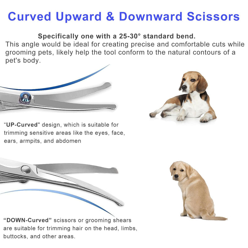 Dog Grooming Scissors, ZYNWEAI 6.5" Curved Dog Grooming Shears with Safety Round Tips, Light Weight Stainless Steel Pet Grooming Shears, Professional Grooming Tools for Dogs Cats Pets