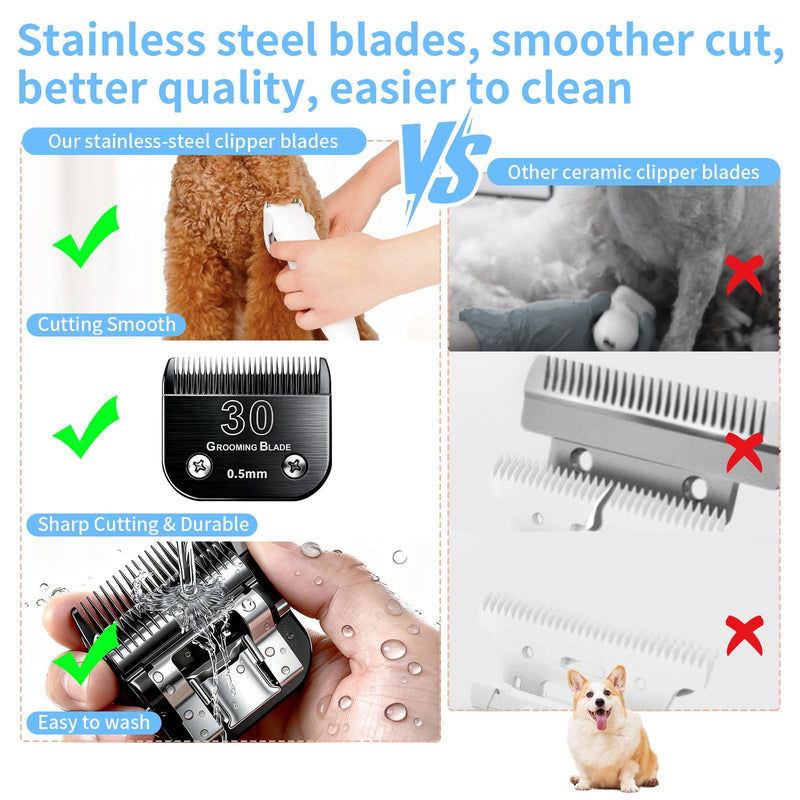 3 Pcs Size 30# Detachable Dog Grooming Blades, Compatible with Andis, Oster A5, Wahl KM10 Series Clippers, Cut Length 0.5mm, Black (30# 0.5mm, 3Pcs) 30# 0.5mm, 3 Pcs