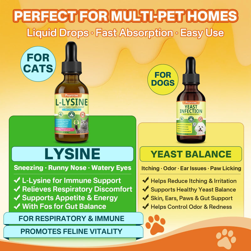 Puyrzoe L-Lysine for Cats Drops – Sneezing, Runny Nose & Watery Eyes Relief, Liquid Cat Lysine Supplement for Immune & Respiratory Support with Taurine & Vitamins, to Boost Energy & Appetite, 60 mL