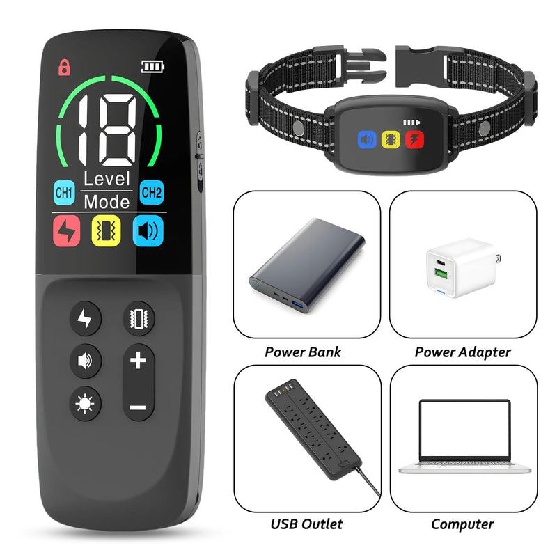 Dog Shock Collar LCD Wireless Remote Control Beep/Vibrations/E-Shock Stop Barking Training Device 3300 FT Long-Range Training Rechargeable IP67 Waterproof - PawsPlanet Australia