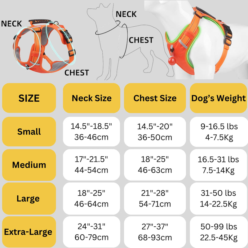 [3 in 1] Heavy Duty Dog Harness, No-Pull Reflective Tough Trim Harness for Small, Medium & Large Dogs - Military Grade Nylon, 2 Leash Clips & Handle with Padded Leash and Brush (Orange, Extra Large) Orange - PawsPlanet Australia