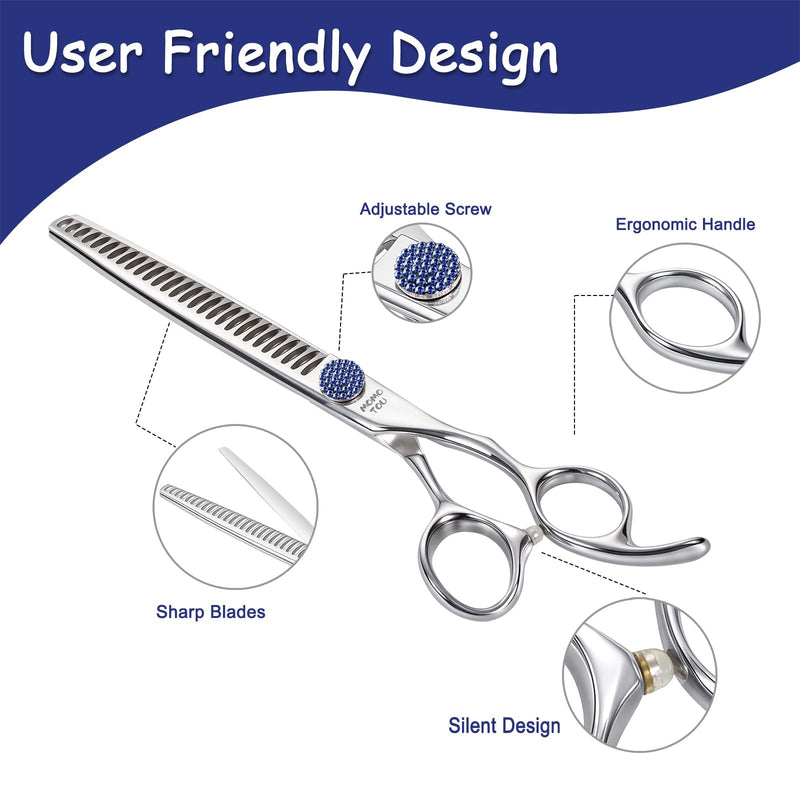7.5'' Dog Grooming Scissors CNC 440C Blades Sharp and Durable Polished Chunker Dog Shears with Blue Diamond Adustable Screws Easy to Use for Groomer and Home User Chunker Scissors 7.5'' - PawsPlanet Australia