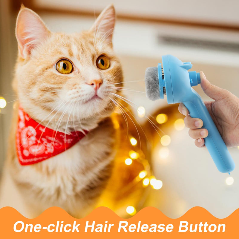 KALAMANDA Cat Steam Brush for Shedding, 4 in 1 Steamy Cat Brush with Release Button, Self Cleaning Metal Pet Misting Hair Comb with Handle for Grooming Kitten Dog(Blue) - PawsPlanet Australia